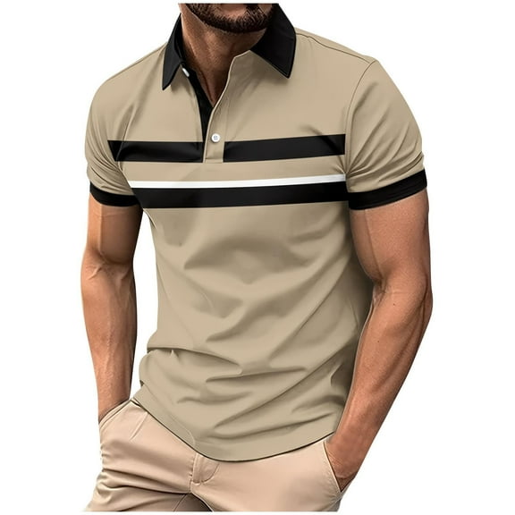 WREESH Men's Fashion Henley Shirts Short Sleeve T-Shirt Color Block Button Turndown Collar Polos for Trendy Casual Summer Tops