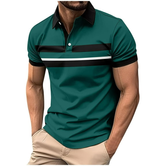 WREESH Men's Fashion Henley Shirts Short Sleeve T-Shirt Color Block Button Turndown Collar Polos for Trendy Casual Summer Tops