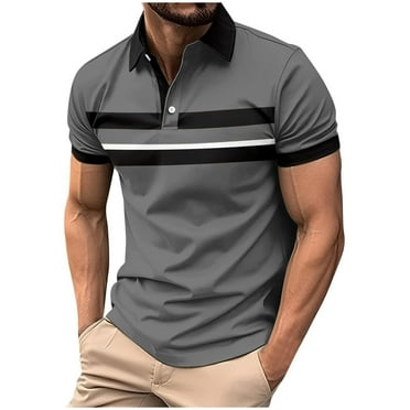 WREESH Men's Fashion Henley Shirts Short Sleeve T-Shirt Color Block Button Turndown Collar Polos for Trendy Casual Summer Tops