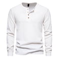 thumbnail image 1 of WREESH Men's Fashion Henley Shirts Solid Color Knit Casual Pullover Long Sleeve Round Neck T-Shirt Tops Blouse White, 1 of 5