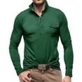 thumbnail image 1 of WREESH Men's Fashion Henley Shirts Solid Color Lapel Button Top Shirt Slim Fitting Long Sleeved Casual Sports Bottom Shirt T-Shirt Top Workout Tops Green, 1 of 8