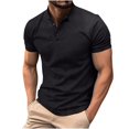 thumbnail image 1 of WREESH Men's Fashion Henley Shirts Solid Color Spring Summer Casual Stand Collar Button Short Sleeve Turndown Pullover T-Shirt Sports Tops Workout Tops Black, 1 of 6