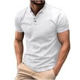 thumbnail image 1 of WREESH Men's Fashion Henley Shirts Solid Color Spring Summer Casual Stand Collar Button Short Sleeve Turndown Pullover T-Shirt Sports Tops Workout Tops White, 1 of 6
