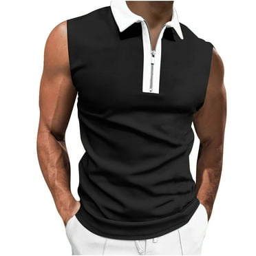 WREESH Men's Fashion Henley Shirts V-Neck Tank Tops Summer Personality Casual Slim Solid Color Sleeveless Turndown Collar Blouse & Shirt Workout Tops Black