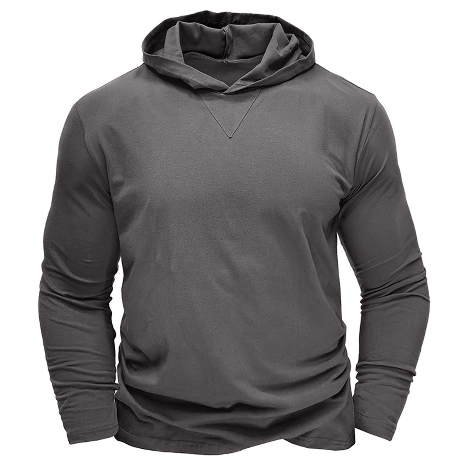 WREESH Men's Fashion Hoodie Solid Color Pullover Long Sleeve T-Shirt ...