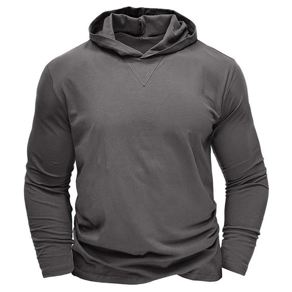 WREESH Men's Fashion Hoodie Solid Color Pullover Long Sleeve T-Shirt Hooded Base Top Workout Tops Dark Gray