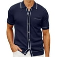 thumbnail image 1 of WREESH Men's Fashion Knit Button Down Shirts Casual Solid Color Short Sleeve Turndown Collar for a Comfortable Fit Navy, 1 of 6