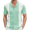 thumbnail image 1 of WREESH Men's Fashion Knit Button Down Shirts Color Block Short Sleeve Design with Turndown Collar for Unique Style Green, 1 of 8