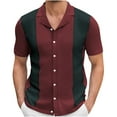 thumbnail image 1 of WREESH Men's Fashion Knit Button Down Shirts Color Block Short Sleeve Design with Turndown Collar for Unique Style Wine, 1 of 8