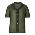 thumbnail image 1 of WREESH Men's Fashion Knit Solid Color Button Down Shirts Casual Short Sleeve Top with Turndown Collar for Everyday Wear Olive Green, 1 of 5