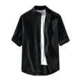 thumbnail image 1 of WREESH Men's Fashion Linen Button Down Shirts Casual Short Sleeve Turndown Collar Solid Color Shirts for Men Black, 1 of 6