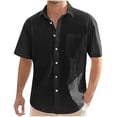 thumbnail image 1 of WREESH Men's Fashion Linen Button Down Shirts Casual Solid Color Short Sleeve Turndown Collar Shirts Comfortable Top Black, 1 of 6