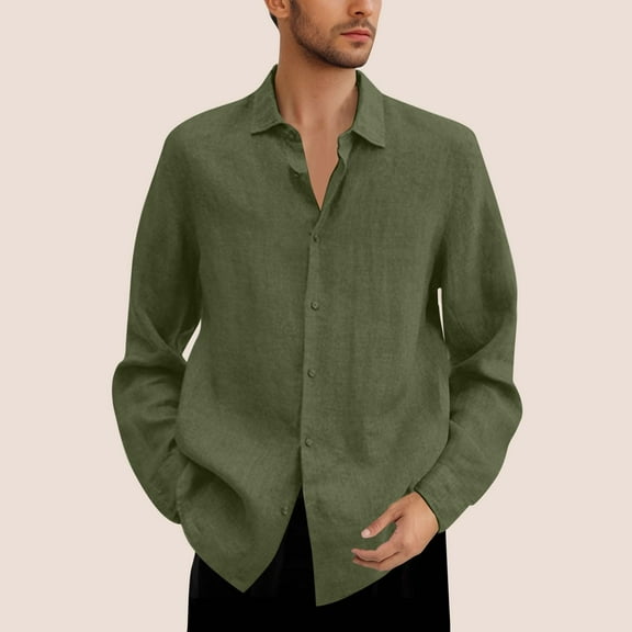 WREESH Men's Fashion Shirts Turndown Collar Long Sleeve Tops T-Shirt Summer Printing Button Shirt Sweartshirt Army Green