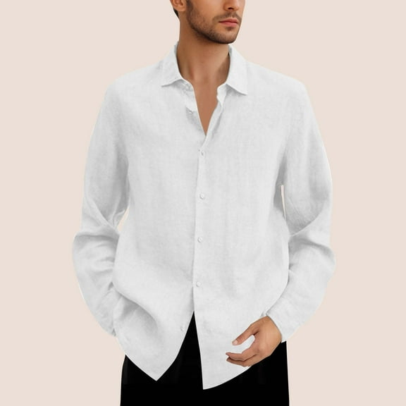 WREESH Men's Fashion Shirts Turndown Collar Long Sleeve Tops T-Shirt Summer Printing Button Shirt Sweartshirt White