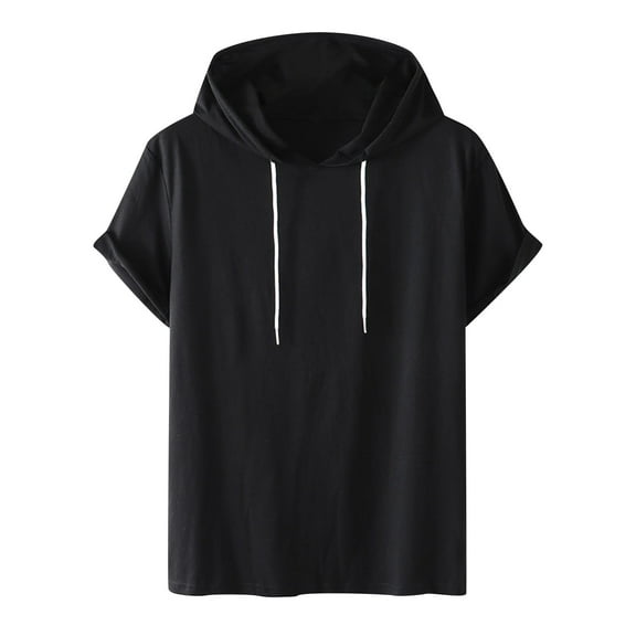 WREESH Men's Fashion Short Sleeve Hoodie Casual Solid Cotton Hooded T Shirts Outdoor Lightweight Sweatshirt Workout Pullover Tops Black