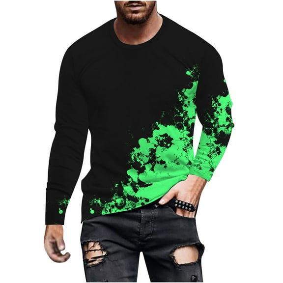WREESH Men's Fashion T-Shirts Casual Gradient Printing Round Neck Pullover T-Shirt Long Sleeve Tops Workout Tops Green