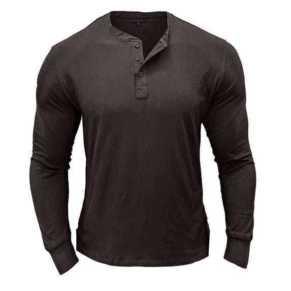 WREESH Men's Fashion T-Shirts Long-Sleeve Beefy Muscle Basic Solid Color Blouse Tee Shirt Top Long Sleeve Round-Neck Blouses Workout Tops Brown