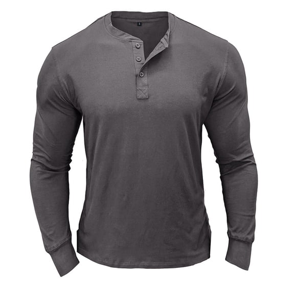 WREESH Men's Fashion T-Shirts Long-Sleeve Beefy Muscle Basic Solid Color Blouse Tee Shirt Top Long Sleeve Round-Neck Blouses Workout Tops Dark Gray