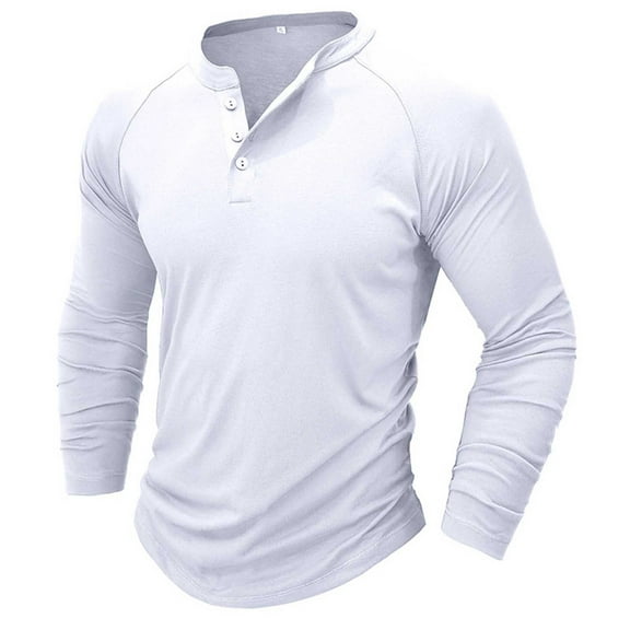 WREESH Men's Fashion T-Shirts Solid Color Long Sleeve Beefy Muscle Basic Blouse Tee Shirt Long Sleeve Round Neck Blouses Shirts Workout Tops White