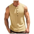thumbnail image 1 of WREESH Men's Fashion Tank Tops Solid Color Tank Top Shirt Slim Sleeveless Button V-Neck Casual Sports Bottom T-Shirt Top Workout Tops Khaki, 1 of 6