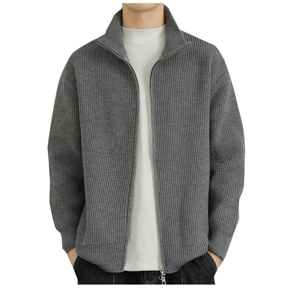 WREESH Men's Fashion Zip-Up Sweater Jacket Solid Color Cardigan Sweater Knitted Sweater Jacket Sweater Outwear Gray