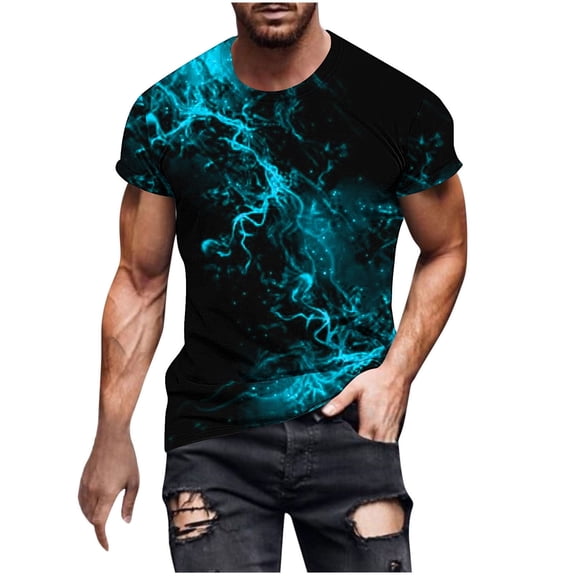 WREESH Men's Fashionable Workout T-Shirts Round Neck Short Sleeve Print Summer Tops Blue