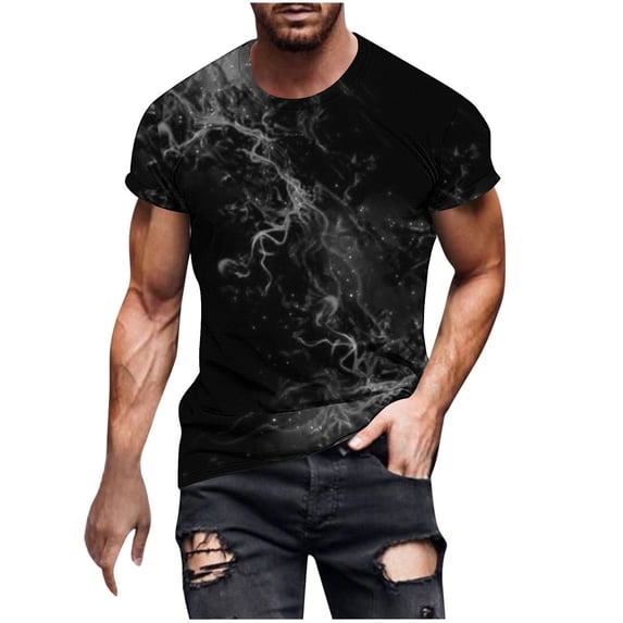 WREESH Men's Fashionable Workout T-Shirts Round Neck Short Sleeve Print Summer Tops Gray