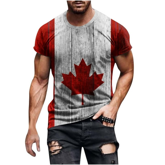 WREESH Men's Fitness Canadian Flag Crewneck T-Shirts Short Sleeve Gym Workout Shirt Wine