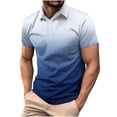 thumbnail image 1 of WREESH Men's Gradient Buttoned T-Shirt Casual Short Sleeve Henley with Turn Down Collar a Trendy Gradient Top with Buttoned Front Blue, 1 of 6