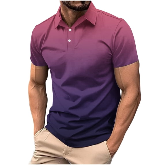 WREESH Men's Gradient Henley Shirt - Everyday Casual Short Sleeve Top with Poly-Spandex Blended Fabric & Modern Collar Design