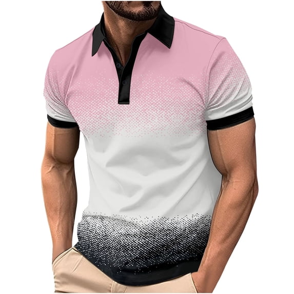 WREESH Men's Gradient Henley Shirts Button-Down Loose Casual Short Sleeve Shirt a Stylish Gradient Top for Men Pink