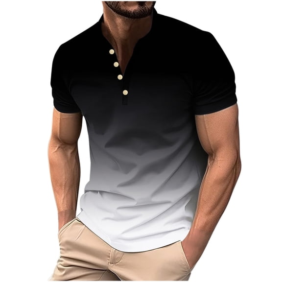 WREESH Men's Gradient Henley Shirts Casual Short Sleeve Shirt with Printing Button Detail a Stylish Top for Everyday Wear Multicolor
