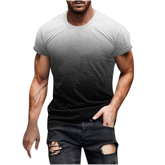 WREESH Men's Gradient Print Crew Neck T-Shirt Loose Short Sleeve Summer Fashion Tops Black