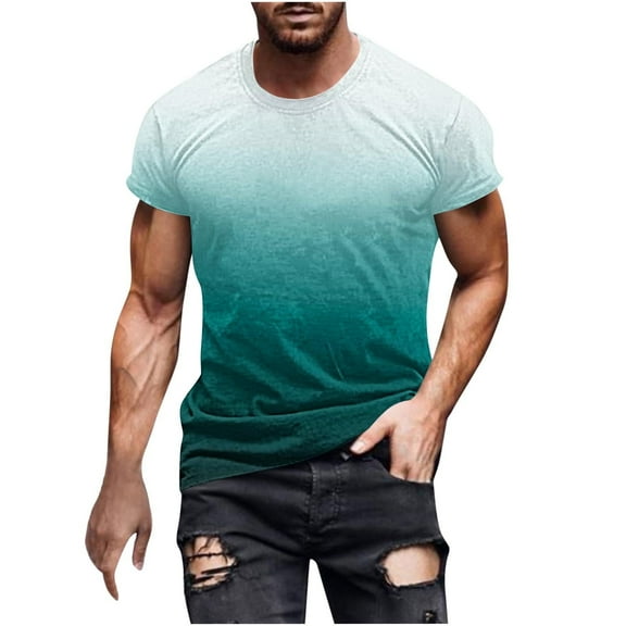 WREESH Men's Gradient Print Crew Neck T-Shirt Loose Short Sleeve Summer Fashion Tops Green