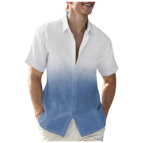 WREESH Men's Gradient Print Resort Shirt - Side Vents & Button-Flap Pockets, Lightweight Rayon for Tropical Outfits
