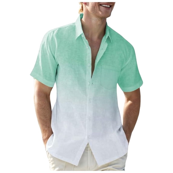 WREESH Men's Gradient Print Resort Shirt - Side Vents & Button-Flap Pockets, Lightweight Rayon for Tropical Outfits