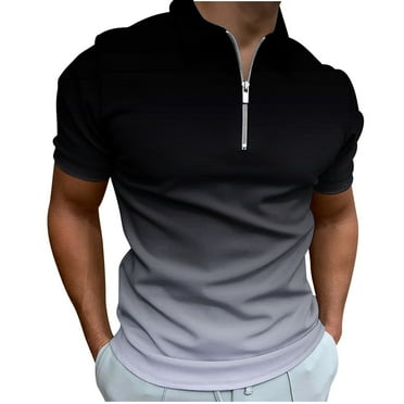 WREESH Men's Gradient Printed Zipper T-Shirt Casual Short Sleeve Henley with a Modern Zipper and Gradient Print Trendsetting Style Multicolor