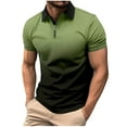 thumbnail image 1 of WREESH Men's Gradient Sports Henley Shirts Fallow Zipper Turn-Down Collar Top with Short Sleeve Design Gradient Color Athletic Top Olive Green, 1 of 6
