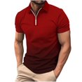 thumbnail image 1 of WREESH Men's Gradient Zippered T-Shirt Casual Printed Short Sleeve Henley with Turn Down Collar a Modern Top with Zipper Detail and Gradient Style Red, 1 of 5
