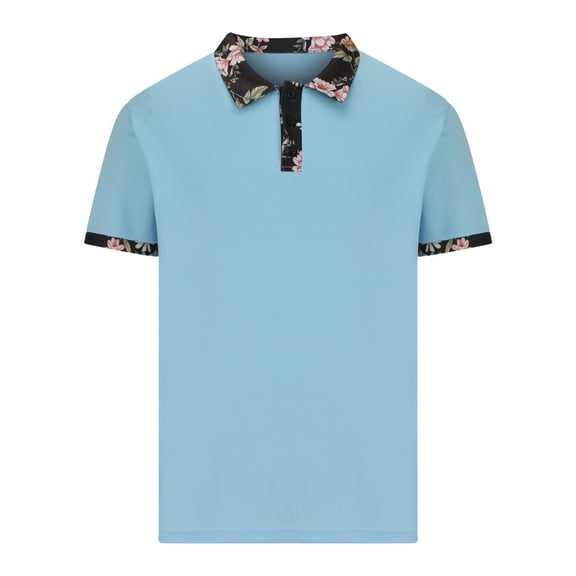 WREESH Men's Graphic Casual Henley Shirts Button-Down Loose Short Sleeve Shirt a Trendy Graphic Print Top for Everyday Style Blue