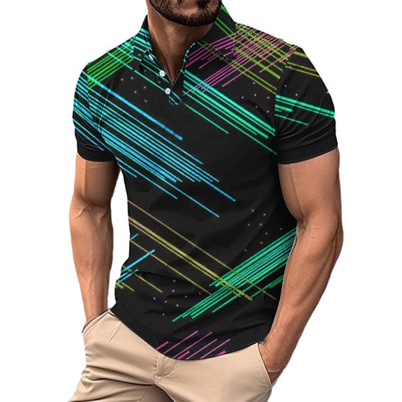 WREESH Men's Graphic Henley Shirts Casual Business Short Sleeve Shirt in Athletic Style with Trendy Printed Patterns Blue
