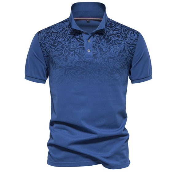 WREESH Men's Graphic Henley Shirts Casual Short Sleeve Top with Turndown Collar and Graphic Prints Stand Out in Style Blue