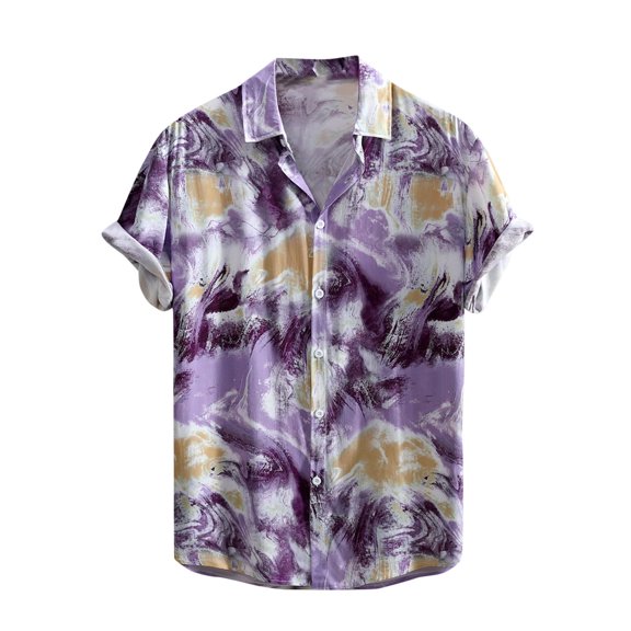 WREESH Men's Graphic Print Hawaiian Shirt Short Sleeve Button-Down Cotton Beach Shirt, Vintage Floral Design with Chest Pockets