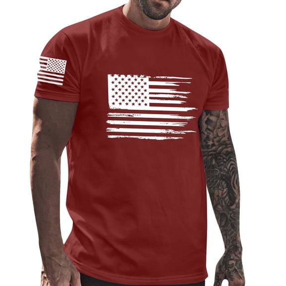 WREESH Men's Graphic USA Flag Tee Patriotic Shirts 4th July Comfortable Summer Workout T-Shirts