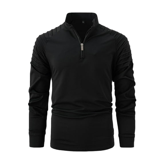 WREESH Men's Half-Zip Stand-Up Collar Top Longsleeve Sports Top in Solid Color a Stylish Stand-Up Collar for Cold Weather Sports Black