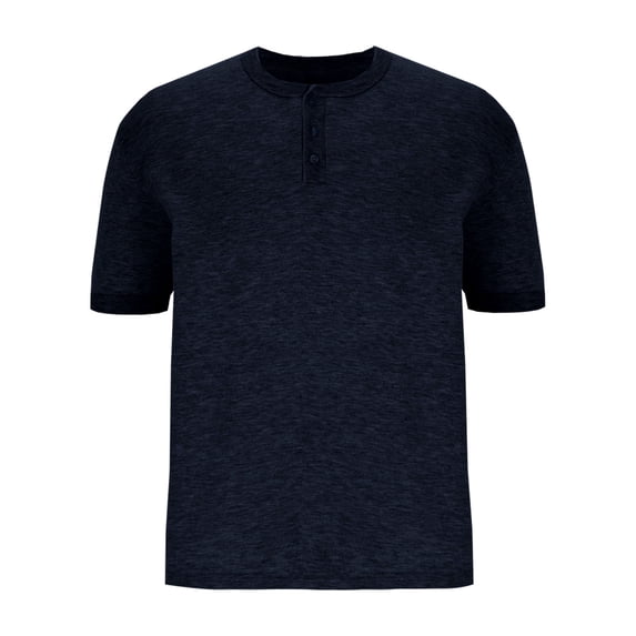 WREESH Men's Henley Pullover Solid Color Round Neck Short Sleeve Casual T-Shirt Navy