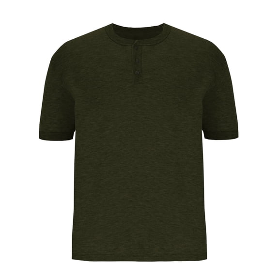 WREESH Men's Henley Pullover Solid Color Round Neck Short Sleeve Casual T-Shirt Olive Green