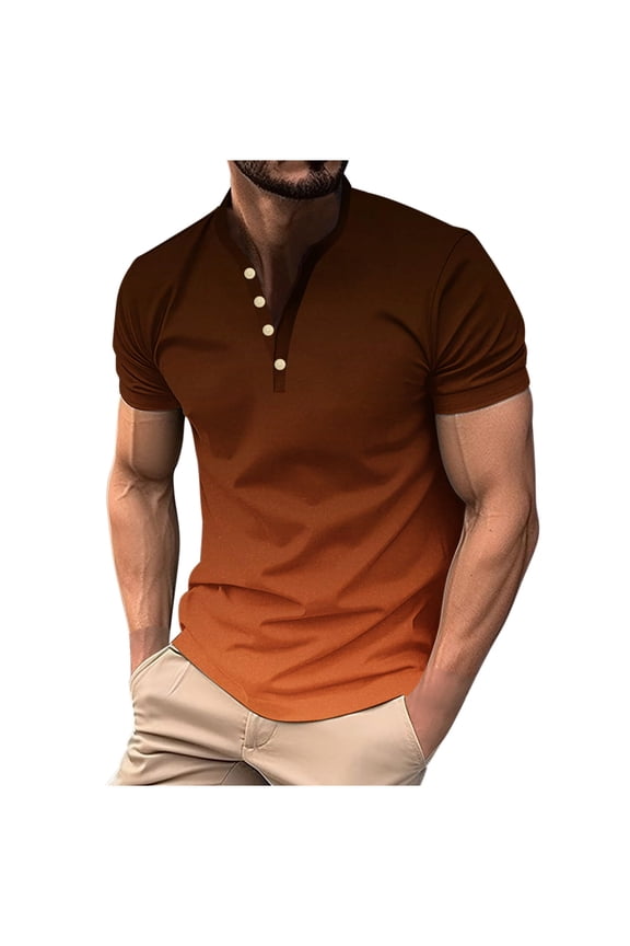 Men's Henley Shirts Short Sleeve Top with Wave Gradient Print and Casual Button a Trendy Nautical Inspired Top Multicolor