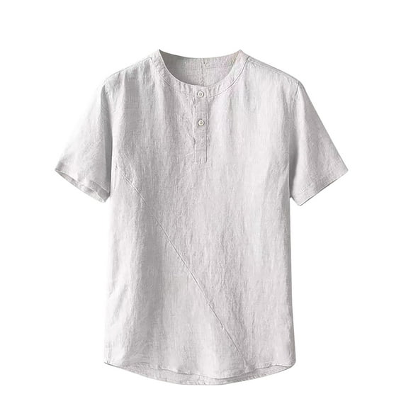 WREESH Men's Henley Tee Summer Casual Solid Color Short Sleeve Shirts with Slim Fitting Gray