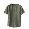thumbnail image 1 of WREESH Men's Henley Tee Summer Casual Solid Color Short Sleeve Shirts with Slim Fitting Olive Green, 1 of 5